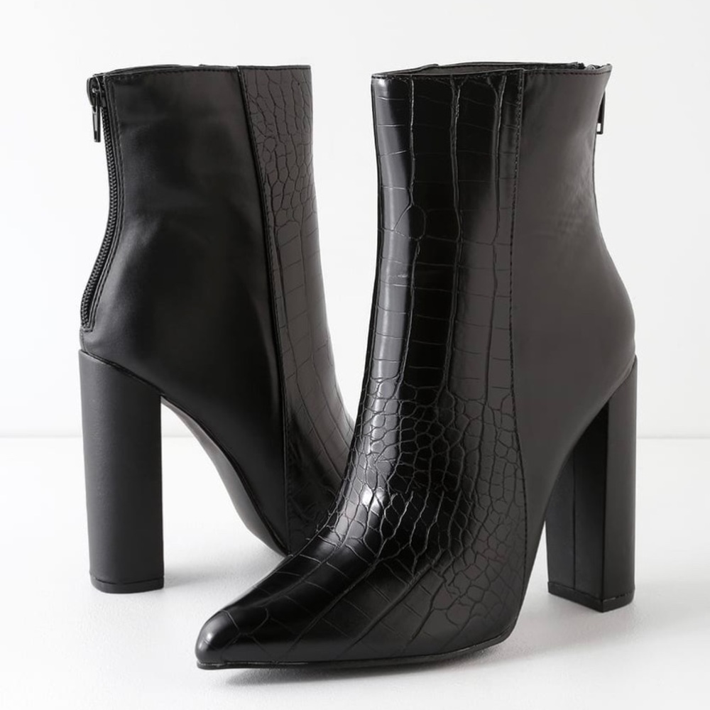 Karin Black Crocodile Embossed Two-Tone Booties